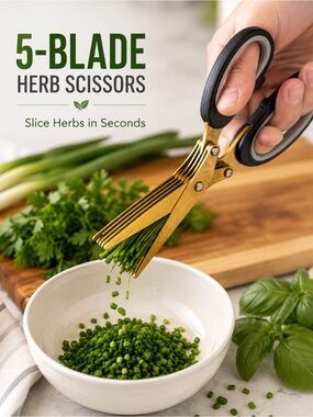 5-Blade Herb Scissors Kitchen Herb Cutter Stainless Steel 8” Gold